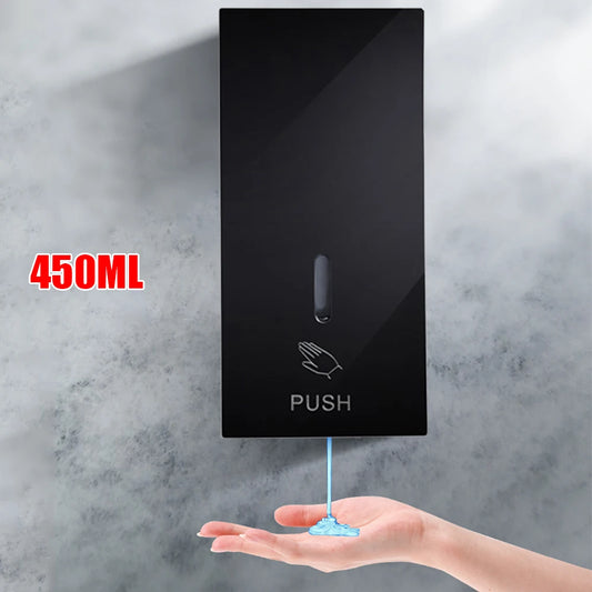 Black 450ml wall-mounted pressing soap dispenser from BackupMyFilesNow.com, suitable for shampoo, shower gel, or hand sanitizer.