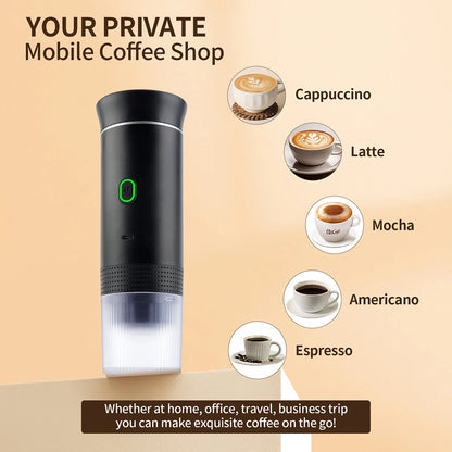Wireless portable espresso coffee machine by BackupMyFilesNow.com, black, compact 3-in-1 device for car, home, and camping use.
