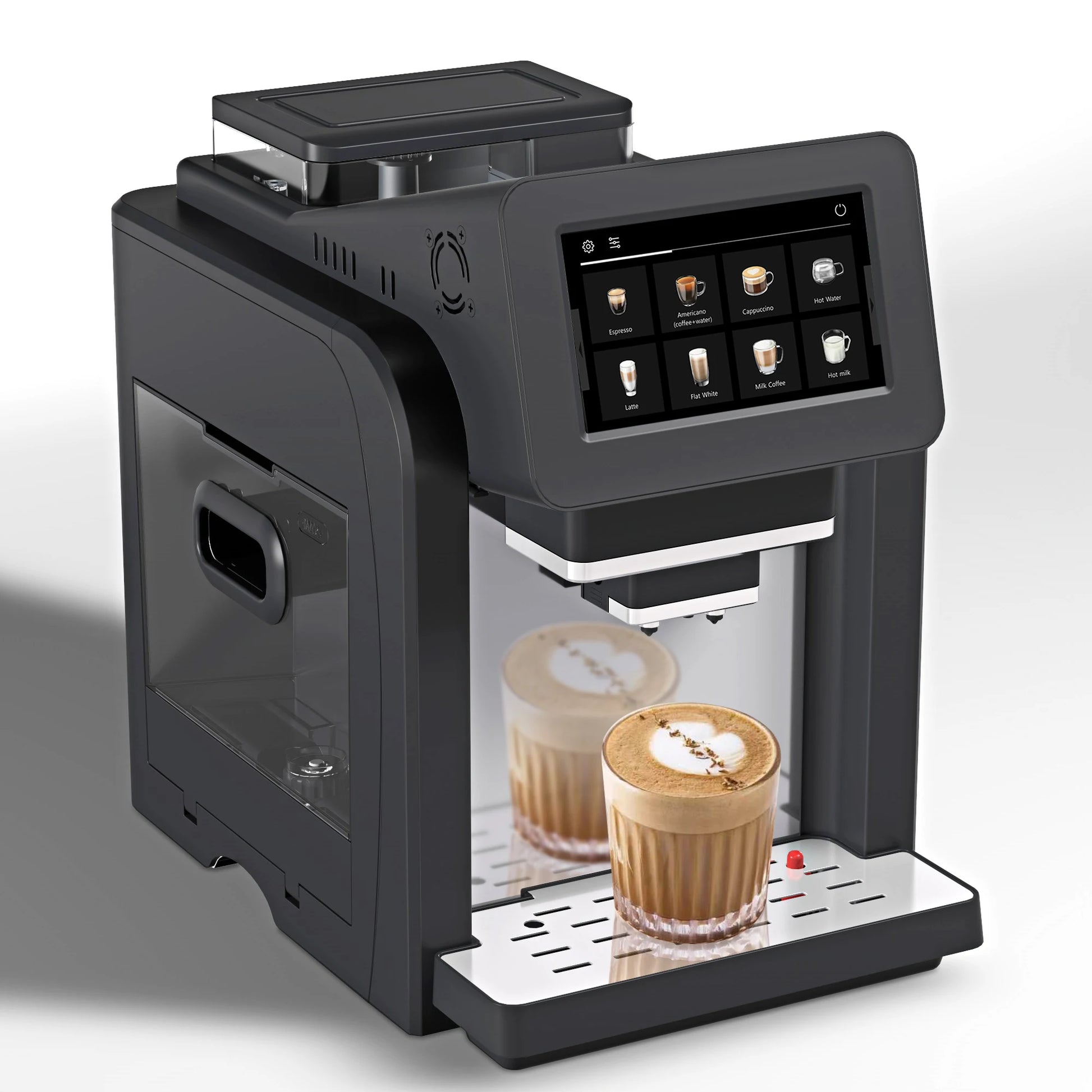 Mcilpoog WS817 7-inch color touchscreen automatic espresso machine with milk frother and 21 flavor options for home and office use