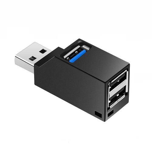Black USB 3.0 Hub Adapter with 1 to 3 high-speed USB 2.0 ports, ideal for PC, laptop, U disk, and card reader connections.