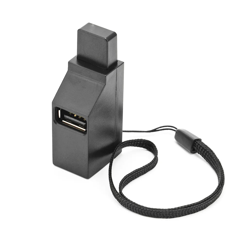 Black USB 3.0 hub adapter with 1 to 3 ports, high-speed USB 2.0 splitter for PC, laptop, U disk, and card reader.
