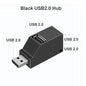 Black USB 3.0 hub adapter with 1 to 3 ports, high-speed USB 2.0 splitter for PC and laptop, includes U disk and card reader slots.