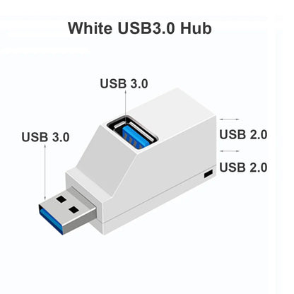 Black USB 3.0 hub adapter with 1 to 3 ports, high-speed USB 2.0 splitter for PC, laptop, U disk, and card reader connectivity.