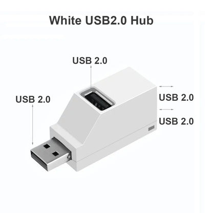 Black USB 3.0 hub adapter with 3 ports, high-speed USB 2.0 splitter for PC and laptop, with U disk and card reader connections.