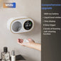 Black wall-mounted automatic soap dispenser with large capacity, rechargeable sensor, LED indicator, ideal for kitchen cleaning.