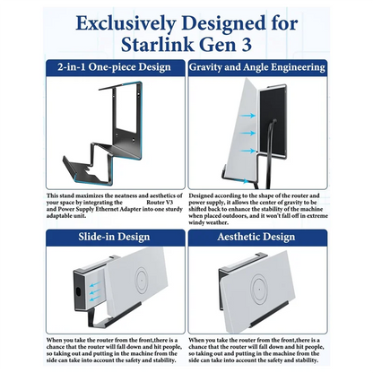 Black metal wall mount kit for Starlink Gen 3 router and mesh router, including power supply, designed for secure mounting.