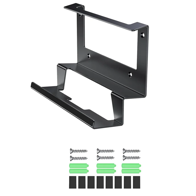Black metal wall mount kit for Starlink Gen 3 router and mesh router, includes power supply and mounting hardware.