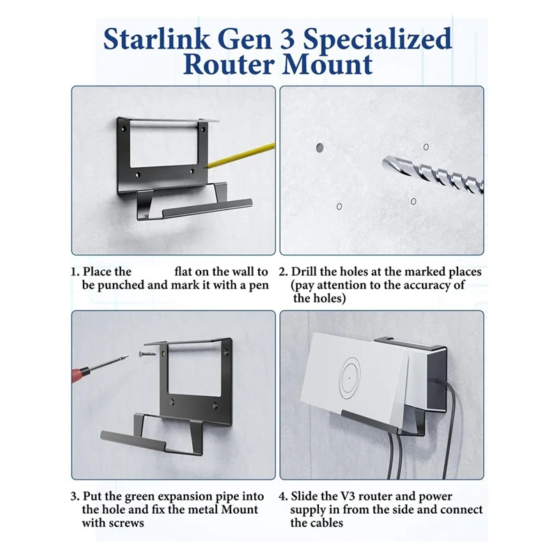 Black WCS Starlink Gen 3 router wall mount kit with mesh router and power supply, made of metal for secure installation.