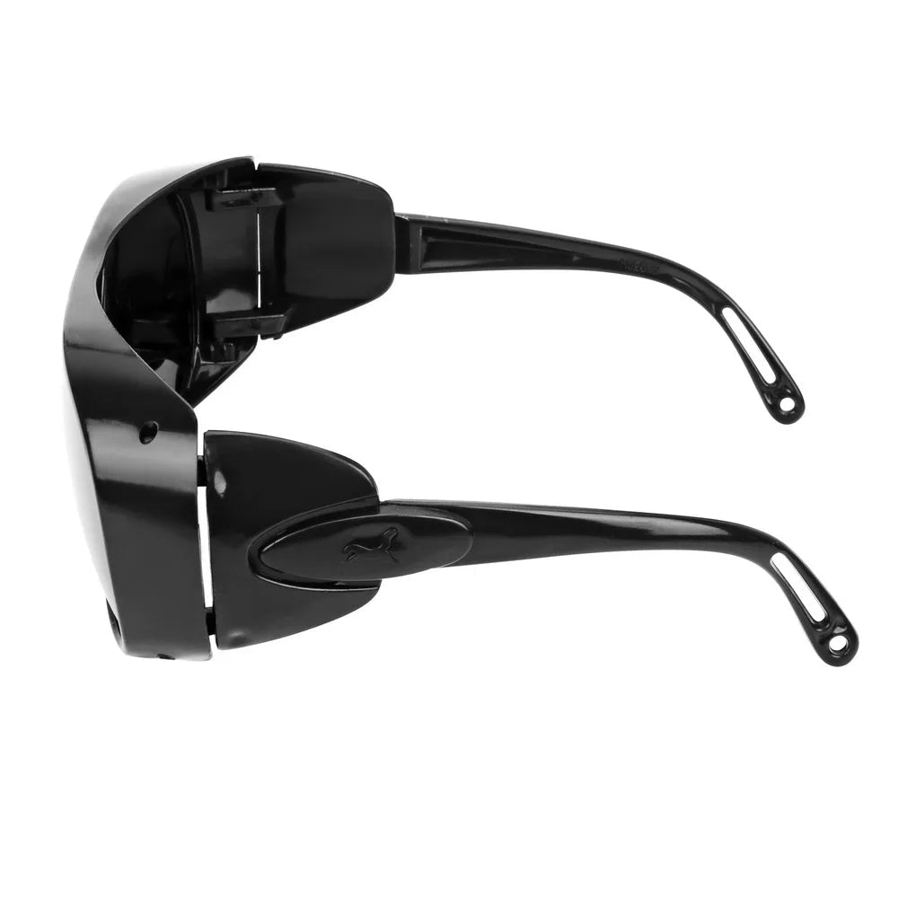Black welding welder goggles with protective lenses designed for gas argon arc welding and soldering safety.
