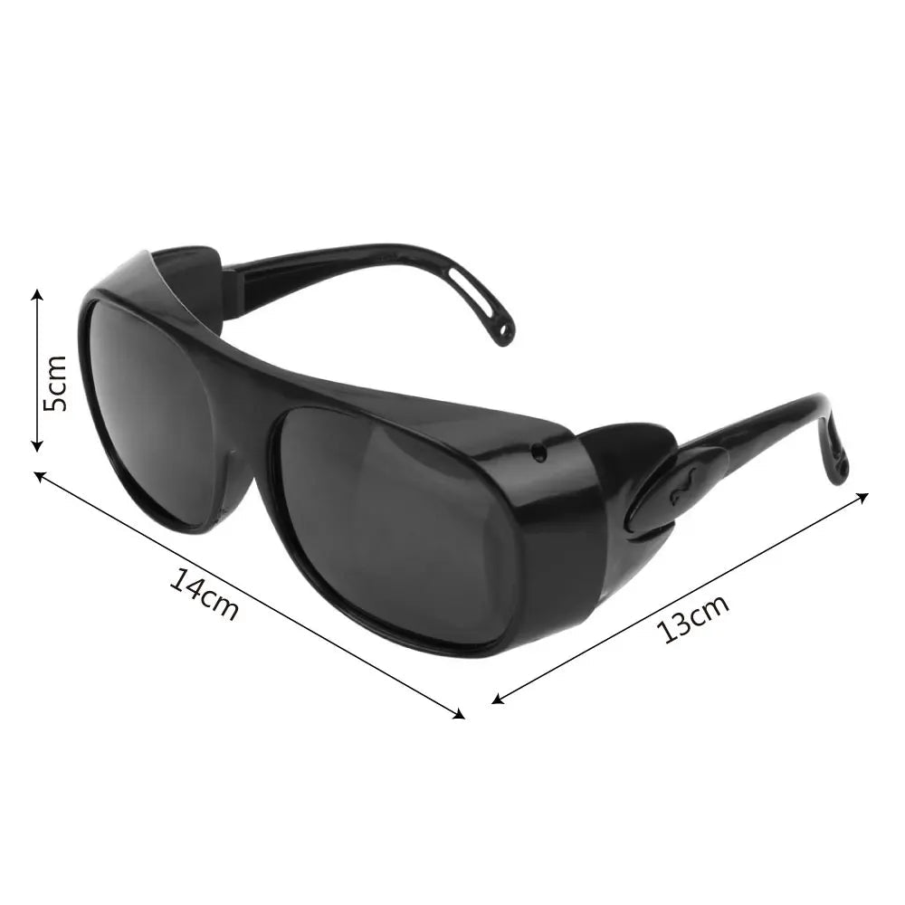Black welding welder goggles with adjustable strap, protective glasses for gas argon arc welding and soldering safety.