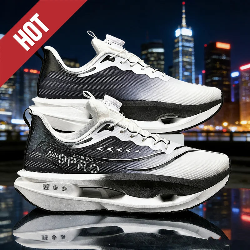 Black and white men's and women's running shoes from BackupMyFilesNow.com, lightweight, breathable, non-skid athletic sneakers.