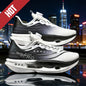 Black and white men's and women's running shoes from BackupMyFilesNow.com, lightweight, breathable, non-skid athletic sneakers.