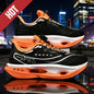 Black and white men's running shoes by BackupMyFilesNow.com, breathable lightweight athletic sneakers with nonskid soles.