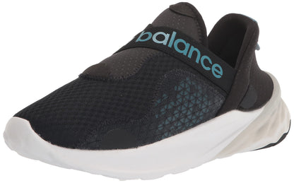Black and white New Balance Womens Fresh Foam Roav RMX V1 running shoe in size 9 wide, shown from the side with a cushioned sole.