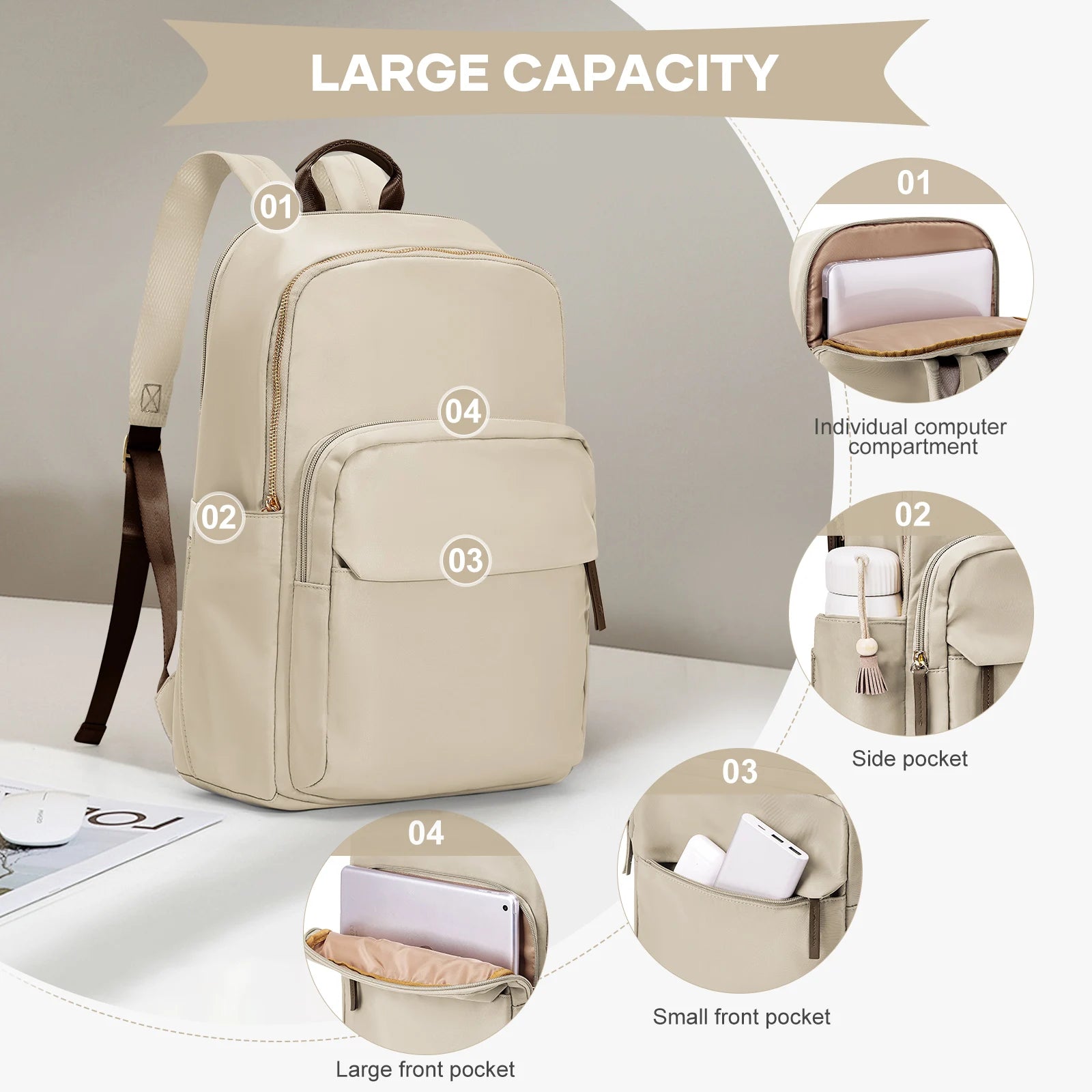 Black women's backpack with elegant design, theft-proof features, suitable for work, travel, and carrying a laptop.