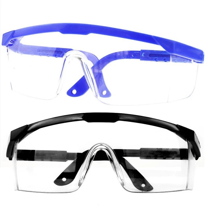 Black work safety eye protecting glasses with clear lenses, lab goggles, anti-splash, dust-proof, windproof, suitable for riding and lab use.