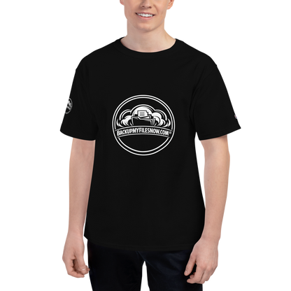 Men's black Champion Heritage T-shirt in size XL, featuring classic logo design and comfortable cotton fabric.