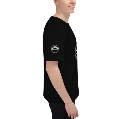 Men's black Champion Heritage T-shirt, size XL, from BACKUPMYFILESNOW.COM®, featuring classic athletic style and soft cotton fabric.