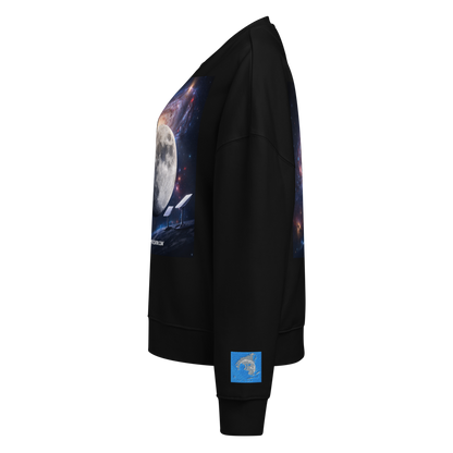 Black women's organic crew neck sweatshirt by Stanley/Stella, featuring a comfortable fit and soft fabric.