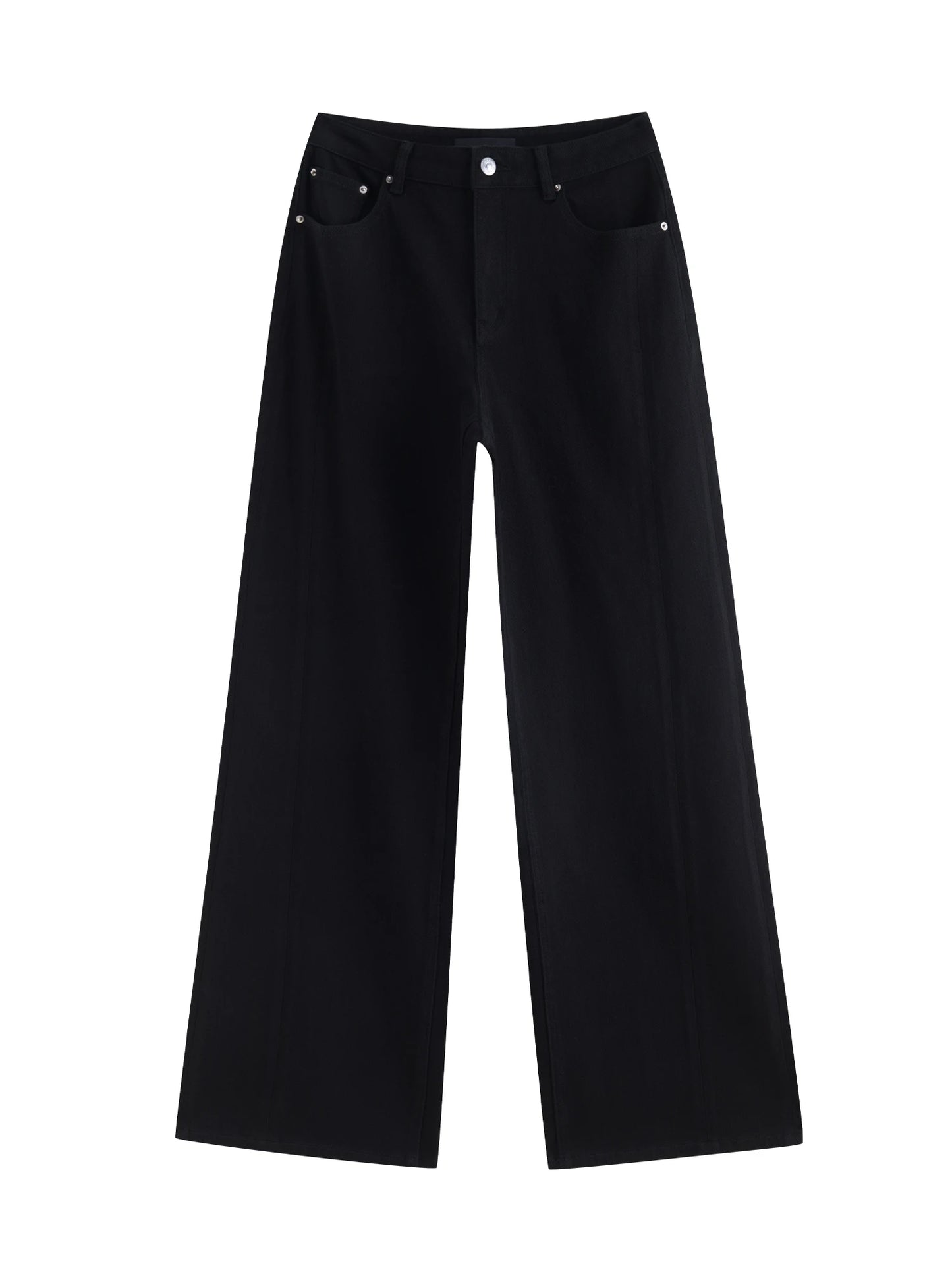 Black ZIQIAO women's wide-leg straight jeans with elastic waist, 2025 new style, featuring a modern, relaxed fit.