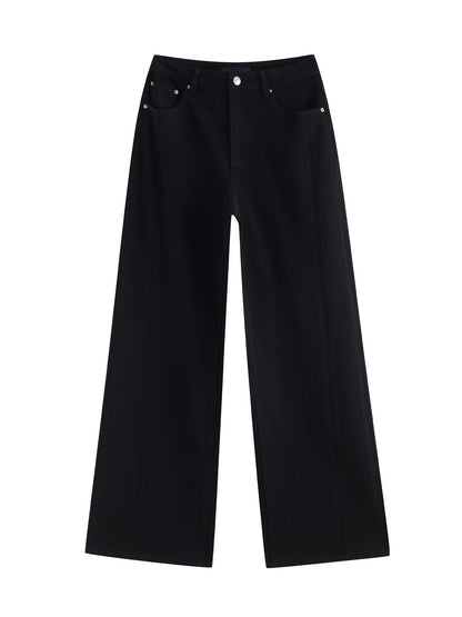 Black ZIQIAO women's wide-leg straight jeans with elastic waist, 2025 new style, featuring a modern, relaxed fit.
