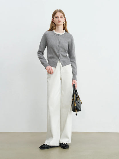 Black ZIQIAO women's straight wide-leg jeans with elastic waistband, new 2025 style, showcasing the relaxed fit and denim texture.