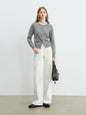 Black ZIQIAO women's straight wide-leg jeans with elastic waistband, new 2025 style, showcasing the relaxed fit and denim texture.