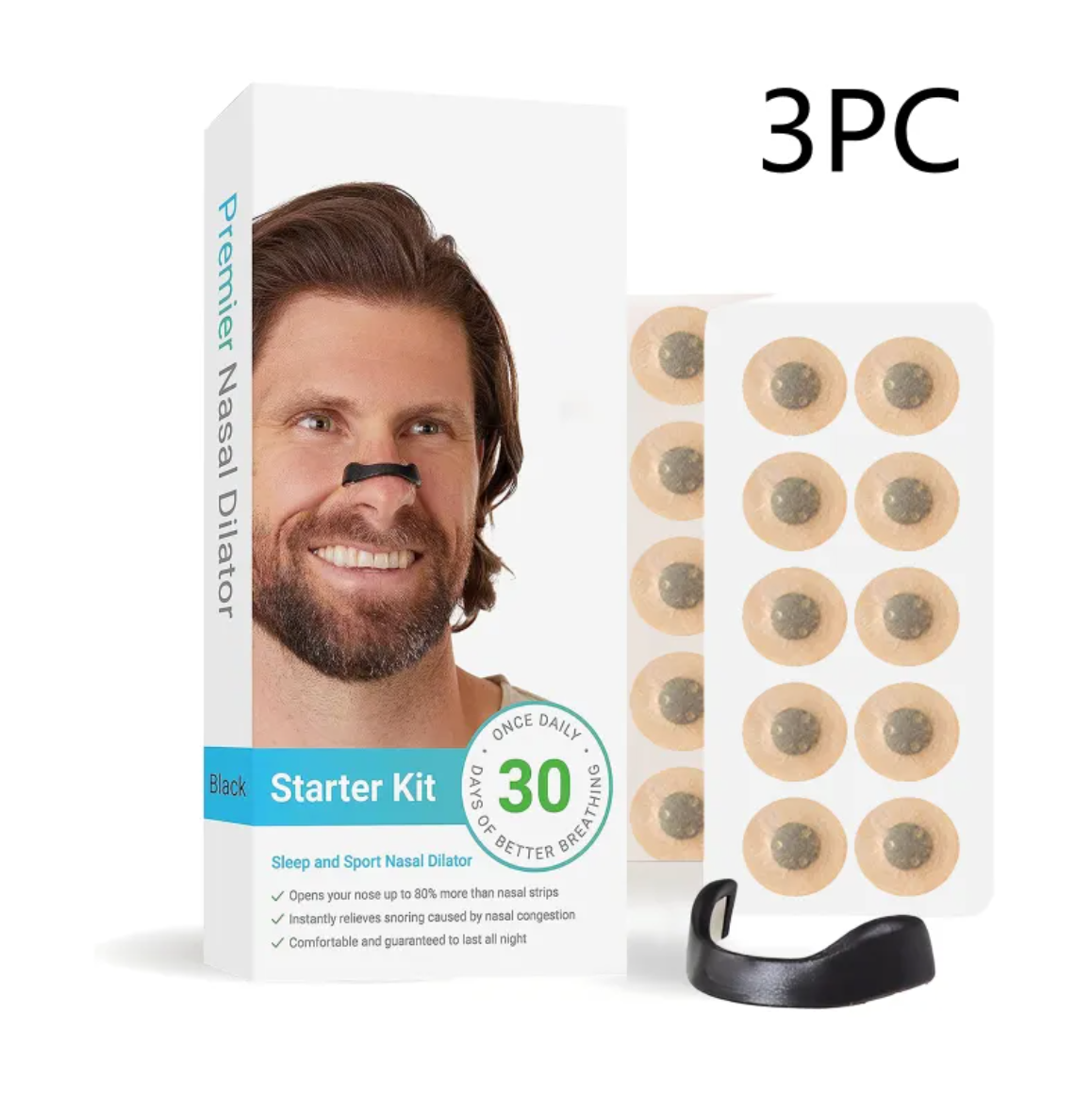 Black Breathe Easy Nasal Dilators by BackupMyFilesNow.com, three-piece set, designed to improve nasal airflow and breathing comfort.