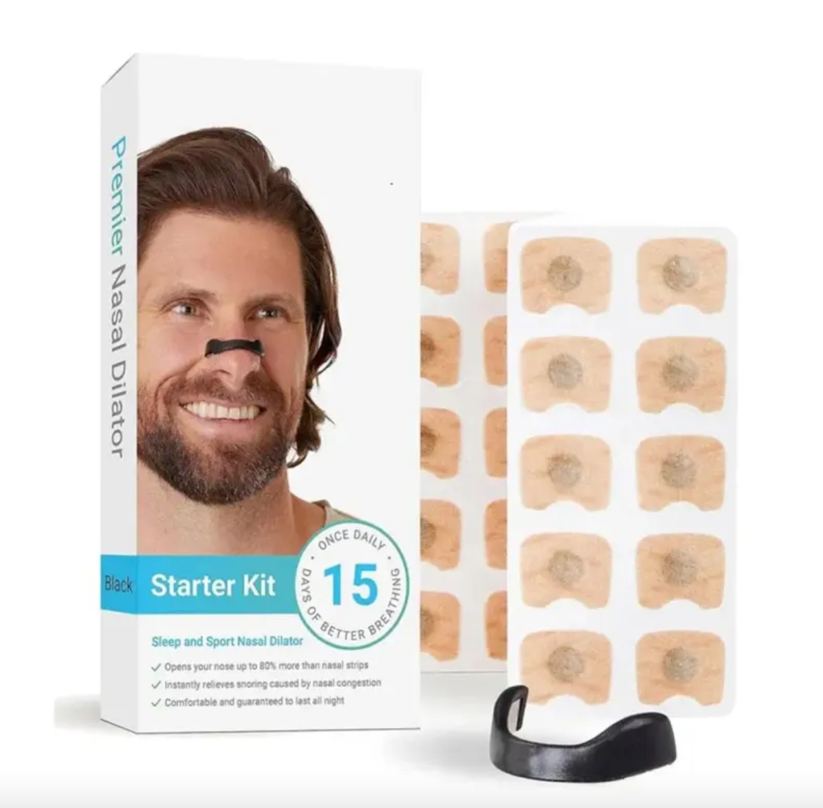 Black Breathe Easy nasal dilators by BackupMyFilesNow.com, designed to improve airflow and reduce nasal congestion.