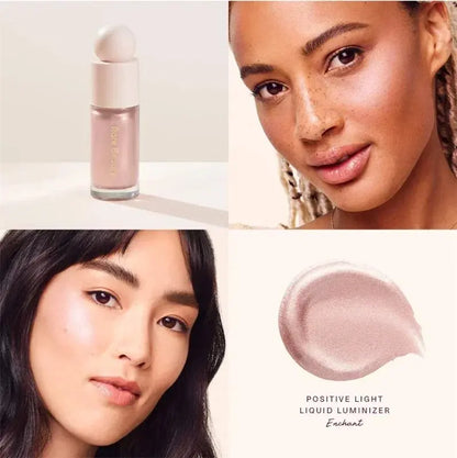 Rare Beauty 3D Face Bronze Contour Stick and Soft Pinch Blusher, waterproof cream and liquid makeup products on a neutral background.
