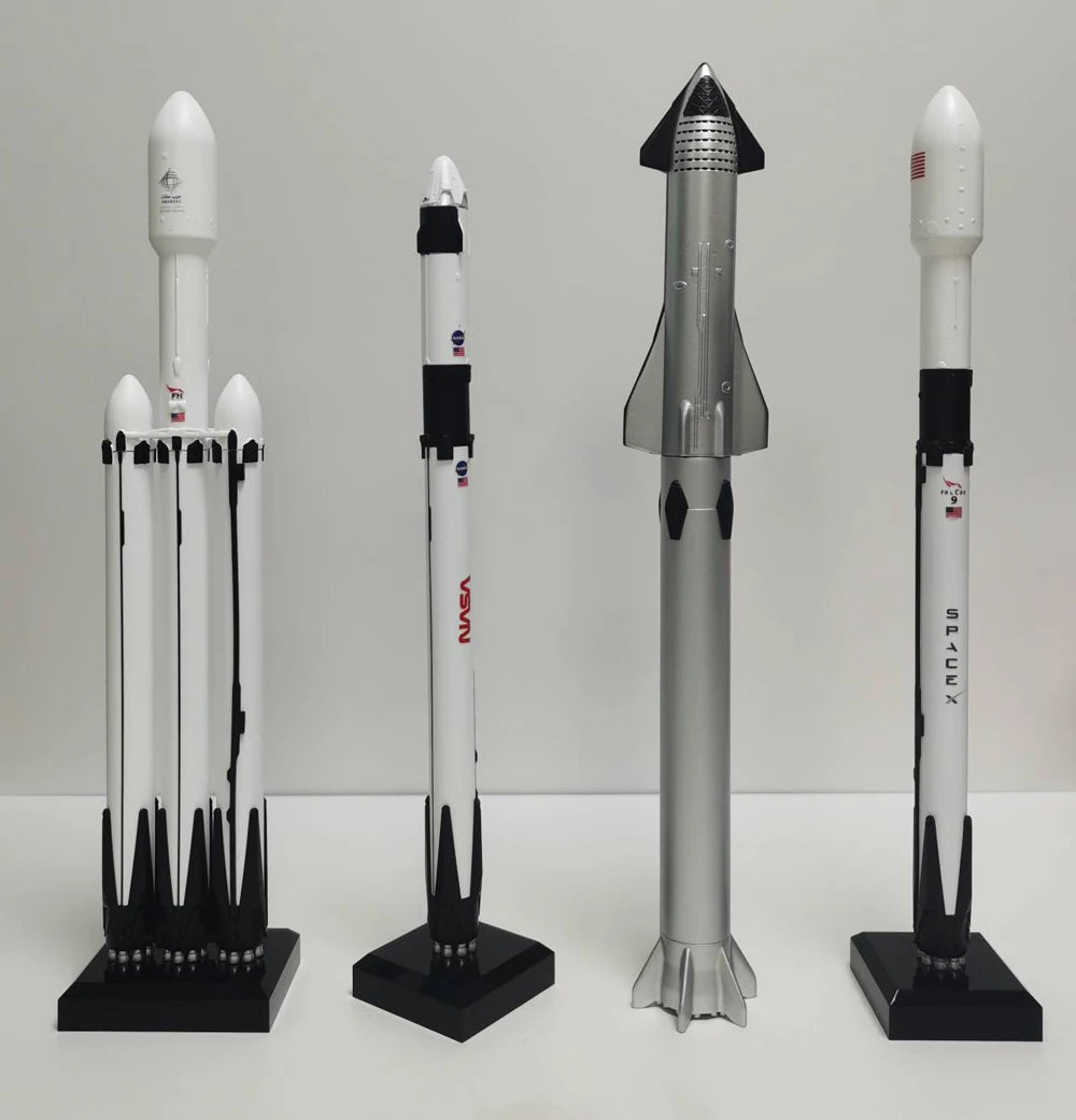 Detailed model of SpaceX Starship Falcon 9 FH Block 5 and Starlink Super Heavy Space Rocket, showcasing intricate features and design.