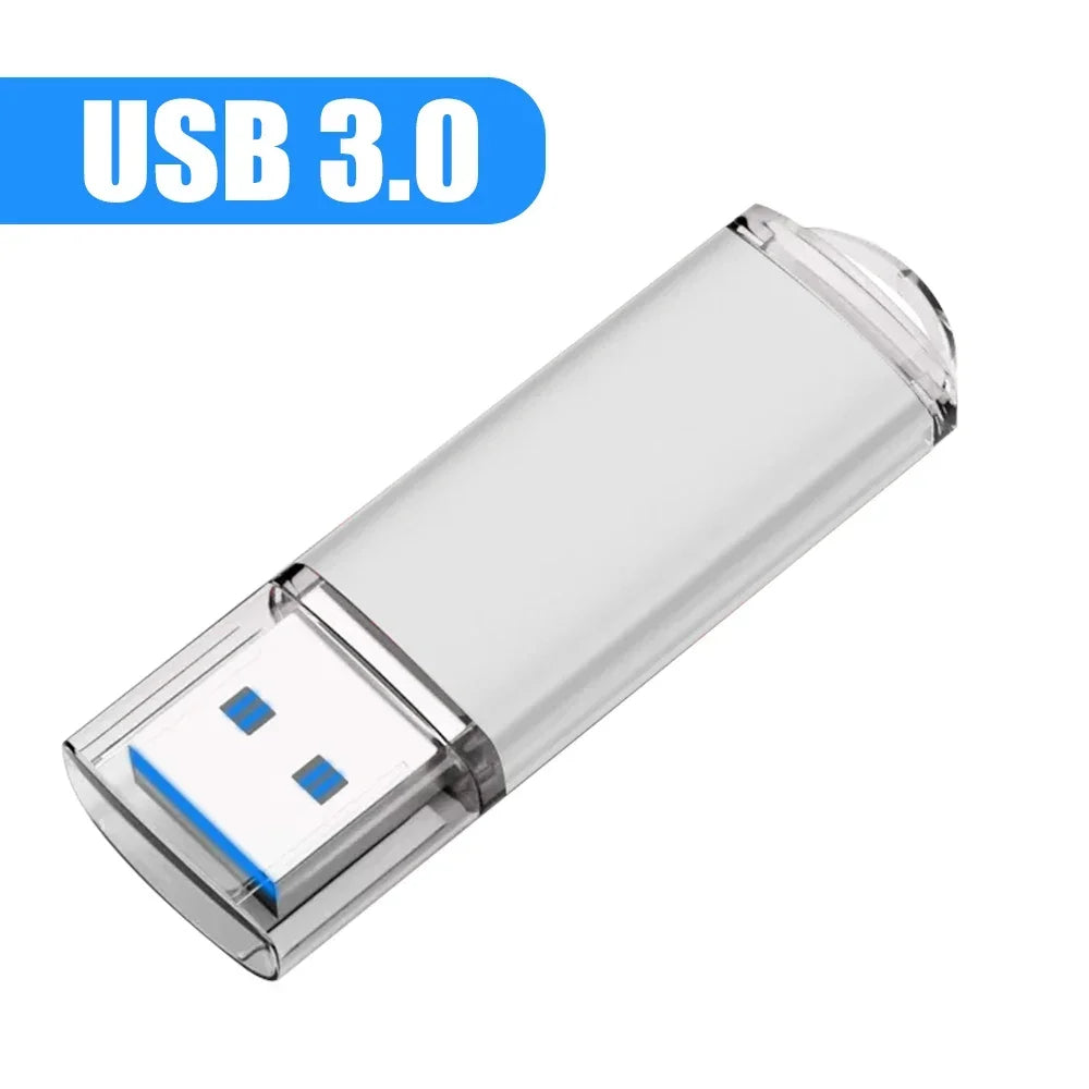 Blue 128GB USB 3.0 flash drive by BackupMyFilesNow.com, metal pen drive for computers, high-speed memory stick with 64GB capacity.