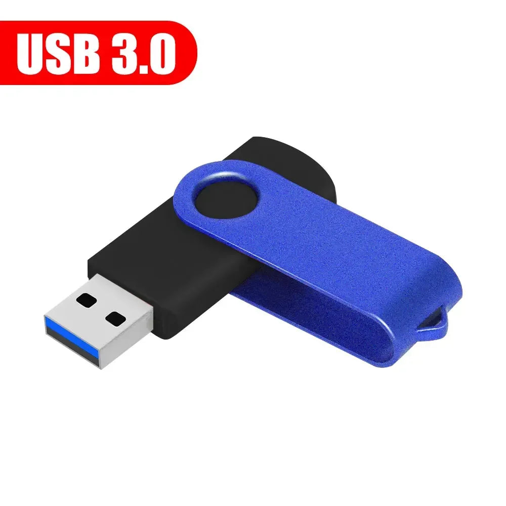 Blue 128GB USB 3.0 flash drive by BackupMyFilesNow.com, metal pen drive suitable for computers with various flash card sizes.