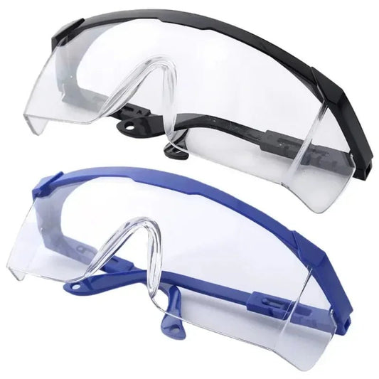 Blue anti-splash safety goggles by BACKUPMYFILESNOW.COM® with wind and dust-proof eye protection for industrial, lab, outdoor, and cycling use.
