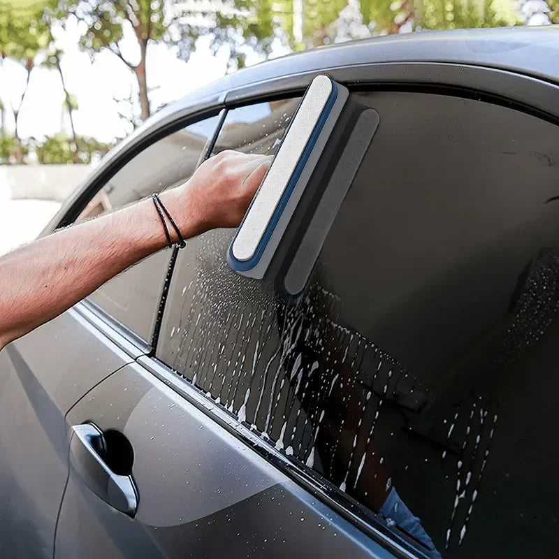 Blue silicone windshield wiper plate and scraper for car windows, glass cleaning squeegee for car, bathroom, and kitchen surfaces.