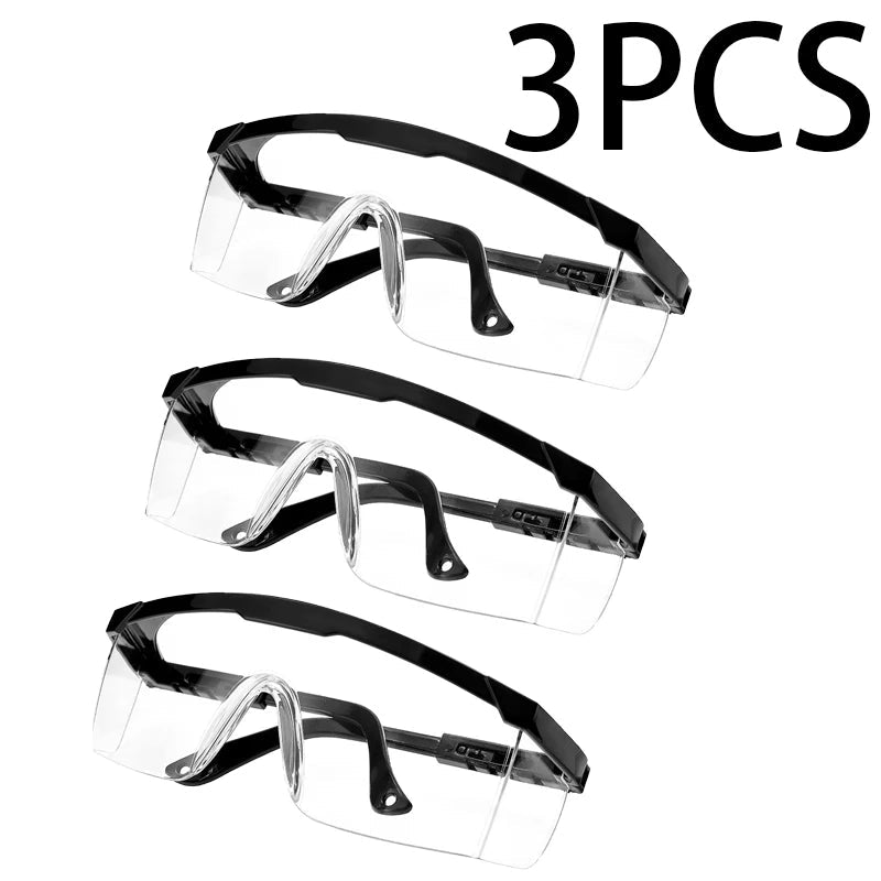 Set of 3 blue safety goggles from BACKUPMYFILESNOW.COM® with anti-splash, dust-proof, and industrial eye protection for lab and cycling use.