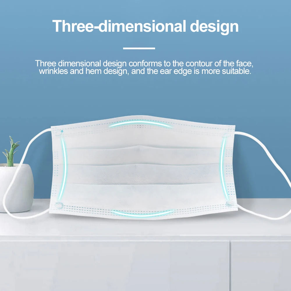 Blue disposable 3-layer surgical face masks, nonwoven material, homologated, for medical and everyday protection.