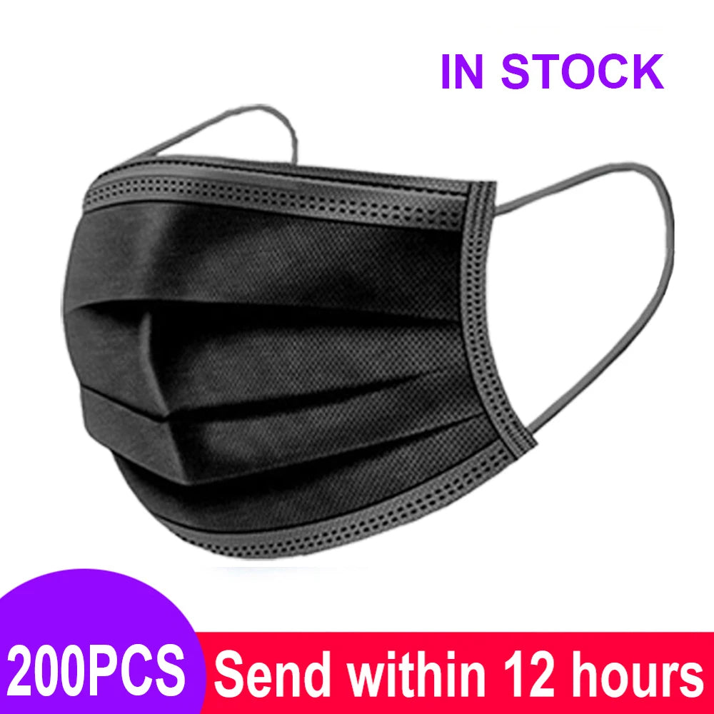 Blue disposable 3-layer surgical face mask, nonwoven material, approved for medical use, shown in a stack of masks.