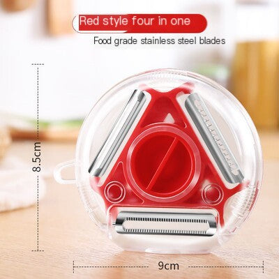 Blue 3-in-1 rotating fruit peeler from BACKUPMYFILESNOW.COM® with ergonomic design and multiple peeling functions.