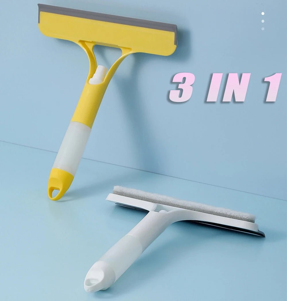 Blue 3-in-1 window cleaning squeegee with spray bottle and microfiber scrub, versatile glass and mirror cleaner from BACKUPMYFILESNOW.COM®.