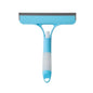 Blue 3-in-1 window cleaning squeegee with spray bottle, microfiber scrub pad, and handle for glass, mirror, and car cleaning.