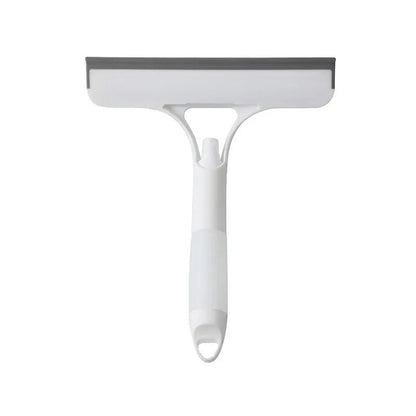 Blue 3-in-1 window cleaning squeegee with spray bottle and microfiber scrub pad, designed for glass, mirrors, and household or car cleaning.