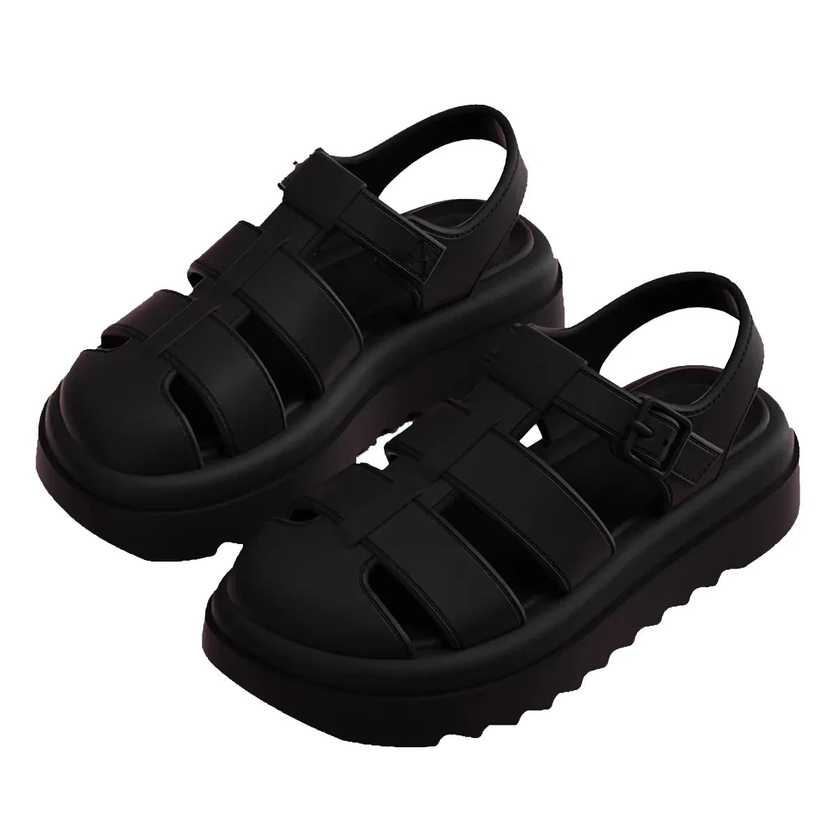 Women’s blue chunky platform Roman style sandals with closed toe, soft straps, non-slip sole, perfect for summer beach and casual wear.