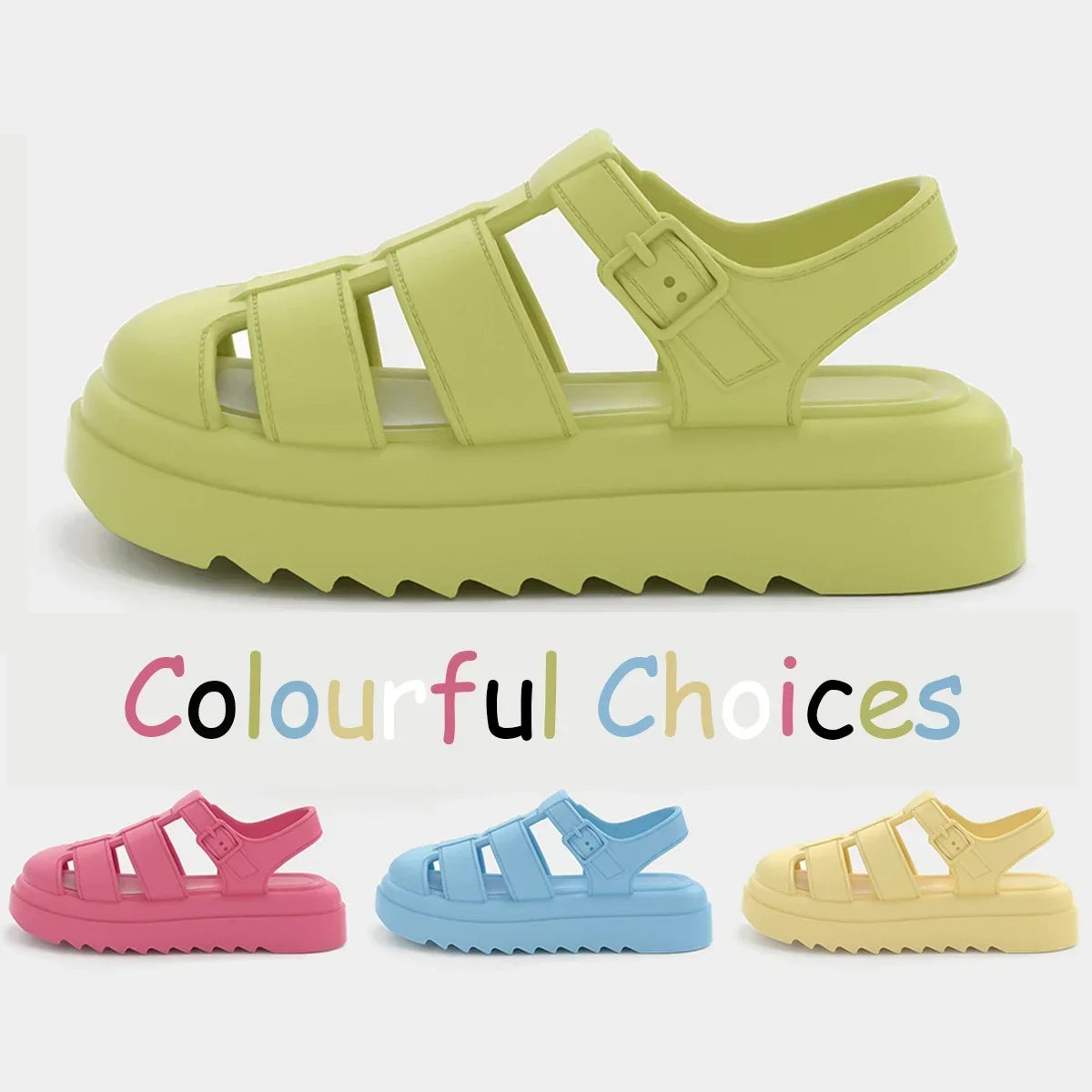 Women’s chunky platform Roman style sandals by BackupMyFilesNow.com, blue closed-toe beach slides with non-slip soles for summer.