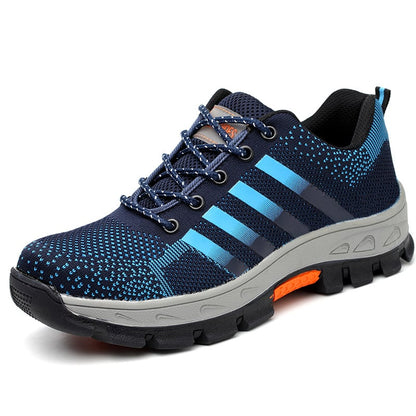 Steel toe safety shoes for men and women in blue, designed for durability and protection by BackupMyFilesNow.com
