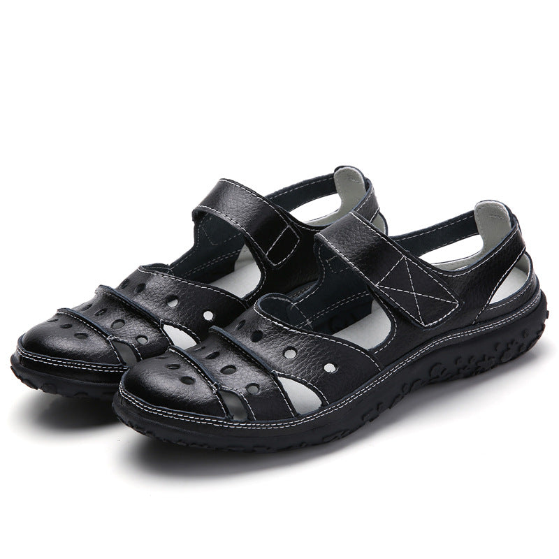 Women's summer leather hollow sandals by BackupMyFilesNow.com, featuring breathable design and comfortable fit.