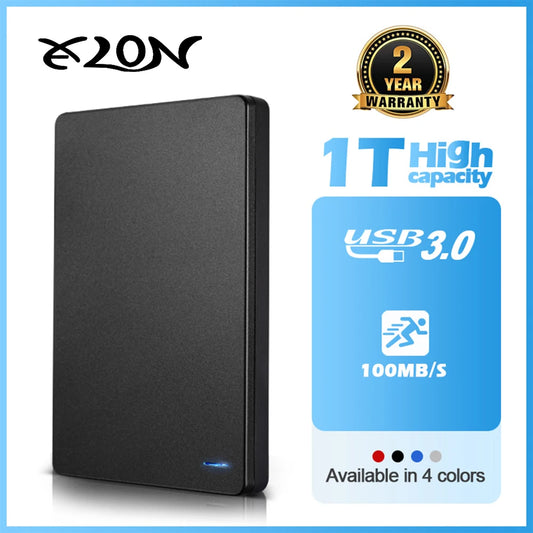 Blue 500GB portable external hard drive with USB 3.0, metal casing, compatible with laptop, PC, MacBook, PS4, and PS5.