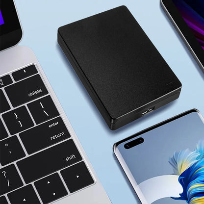 Blue 500GB portable external hard drive with metal casing, USB 3.0, compatible with laptop, MacBook, PS4, and PS5.