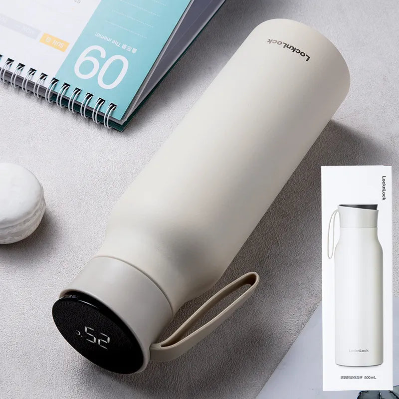 Blue stainless steel portable vacuum cup from BACKUPMYFILESNOW.COM®, 500ml, with a sleek design and secure lid.