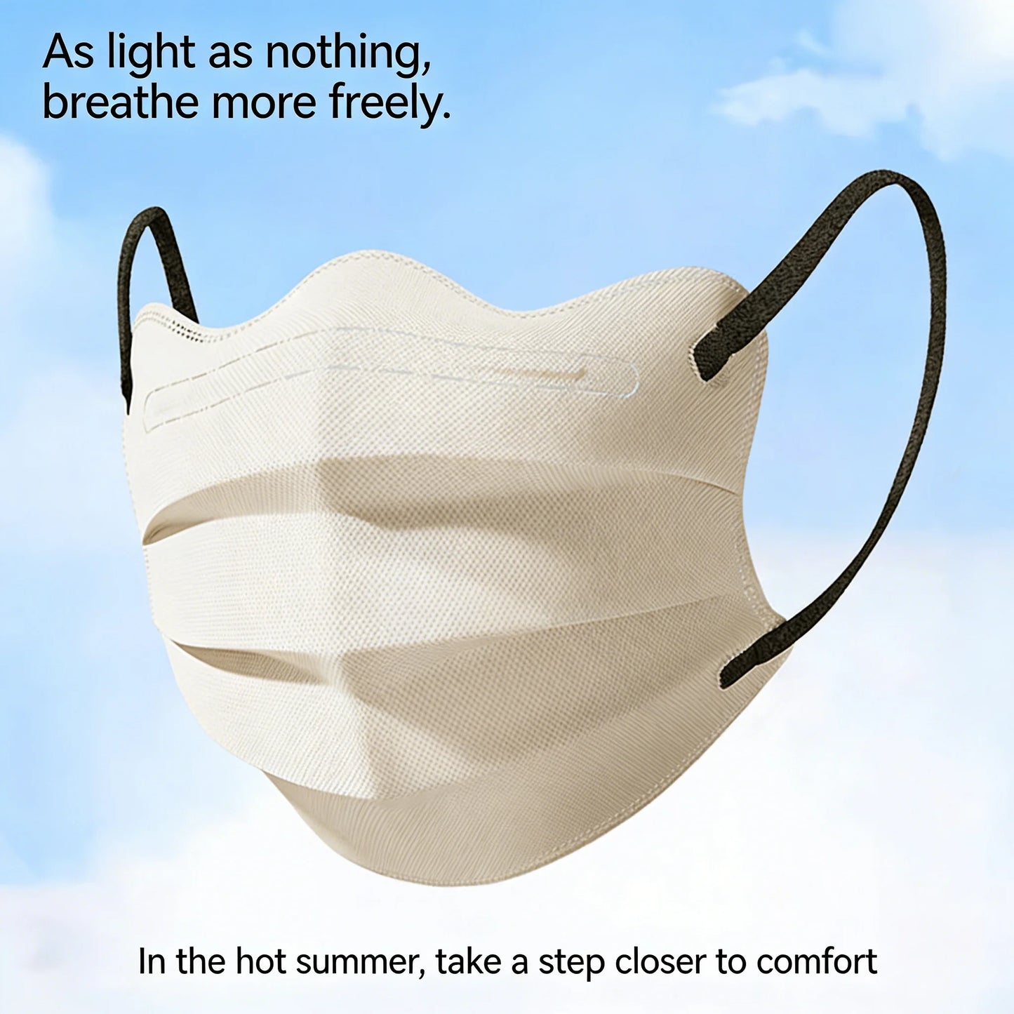 Blue disposable face masks with wide flat earloops, individually wrapped, 3-layer spunlace non-woven fabric, lightweight daily protection.